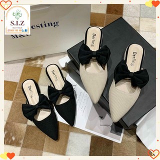 Dép Sục Mũi Nhọn Phối Nơ Siêu Dễ Thương (A75.6#4) * Dép Sục Mũi Nhọn Đế Bằng Cực Đẹp * Sục Mũi Nhọn Đính Nơ Đẹp