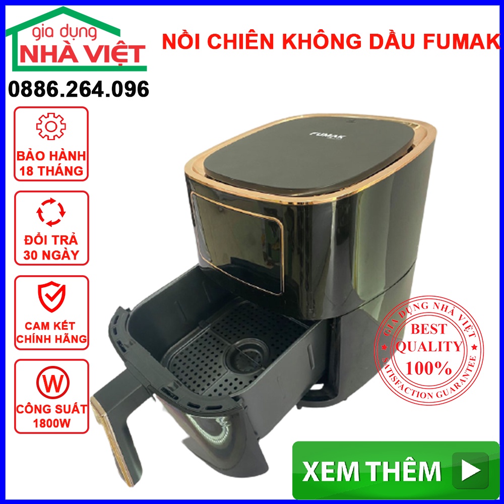 Nồi chiên không dầu Fumak, Nồi chiên ko dầu Nhật Bản, Dung Tích 7.5L,Bảo hành 18 tháng đổi mới 30 ngày.  FM-1875