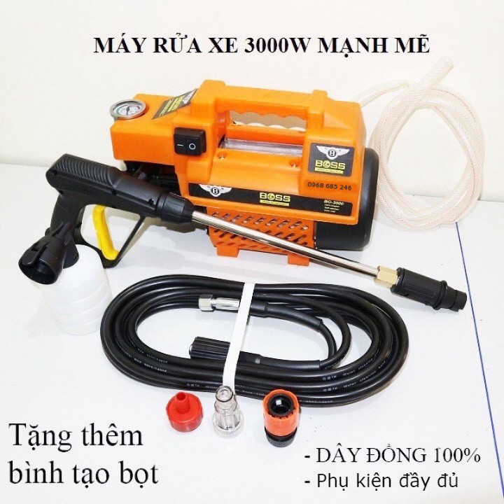 Máy rửa xe mini áp lực cao áp cho gia đình BOSS 3500W máy xịt rửa điều hòa dây 15m bản 2021