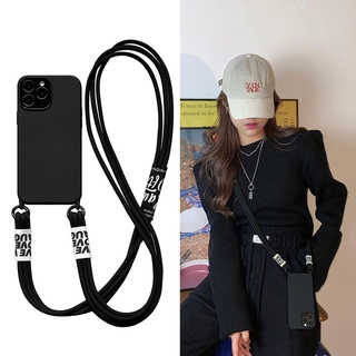 Ốp Điện Thoại Mềm Màu Trơn Có Dây Đeo Chéo Cho IPhone 14 Pro Max 13 12 11 X XS Max XR