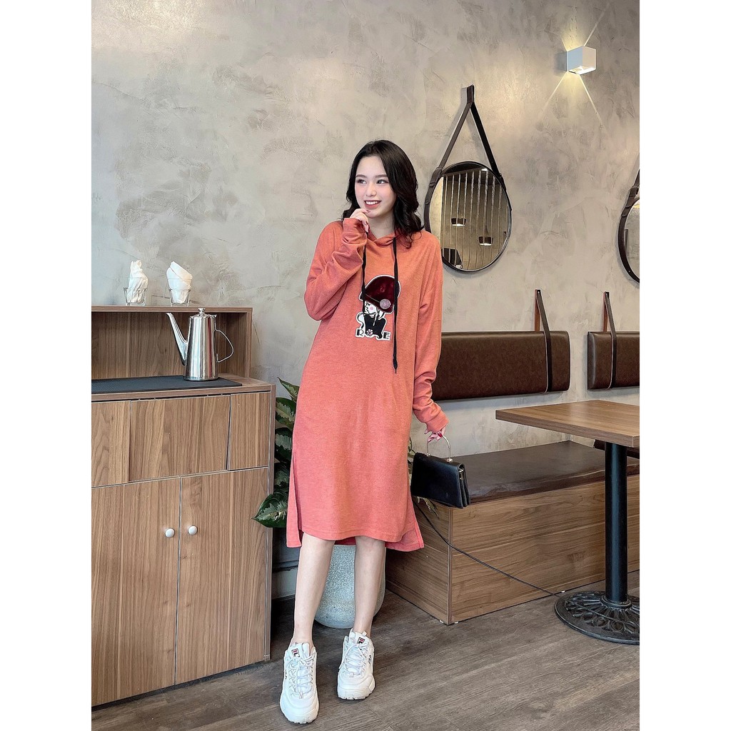 Váy len Hoodie dáng dài cao cấp, hàng VNXK Xịn, thiết kế dáng dài họa tiết dễ thương, chân váy xẻ tà đơn giản hack dáng | BigBuy360 - bigbuy360.vn
