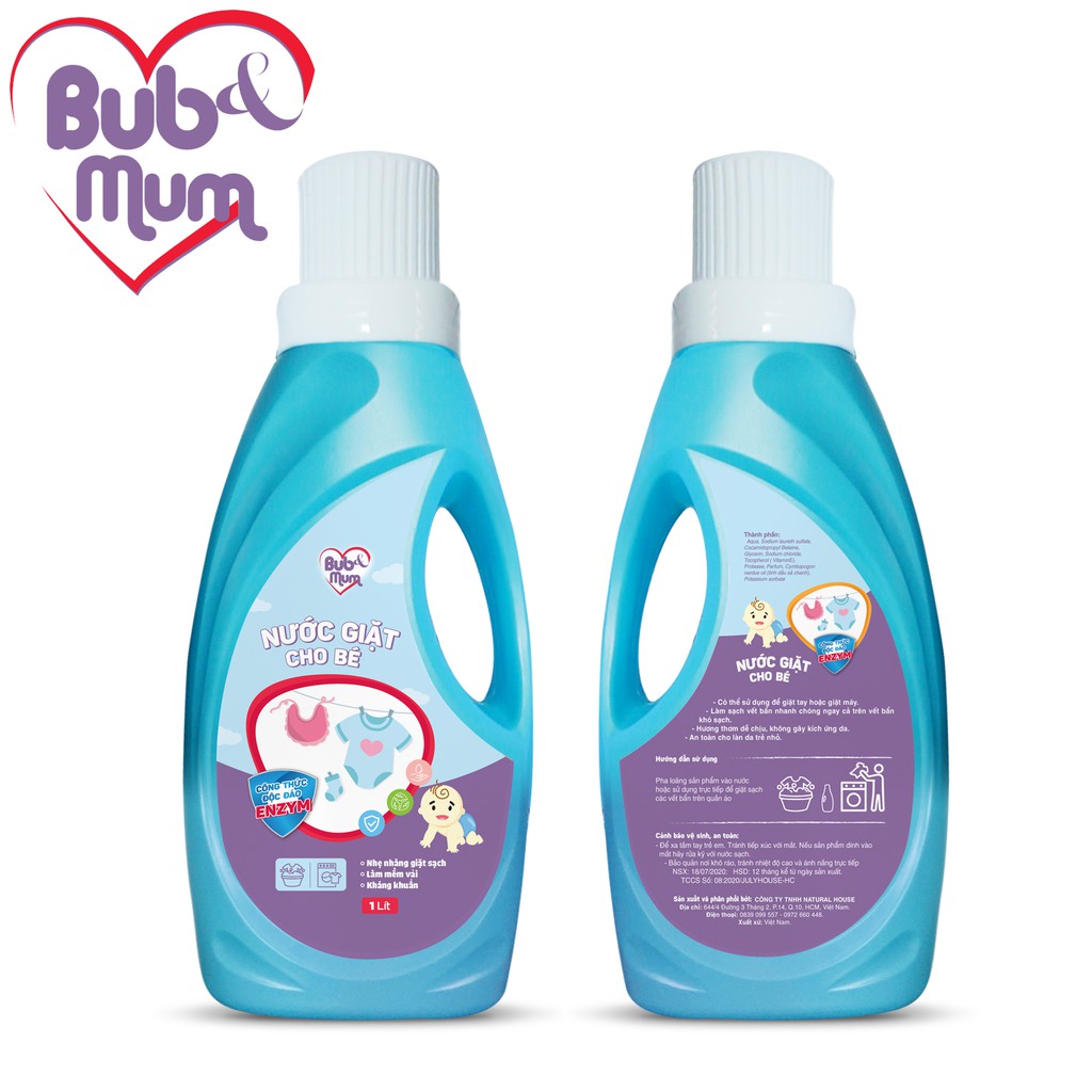 [Mã LTBAUAB20 giảm 7% đơn 99K] Nước giặt Enzym cho bé sạch khuẩn, mềm vải 1000ml BuB&amp;MuM