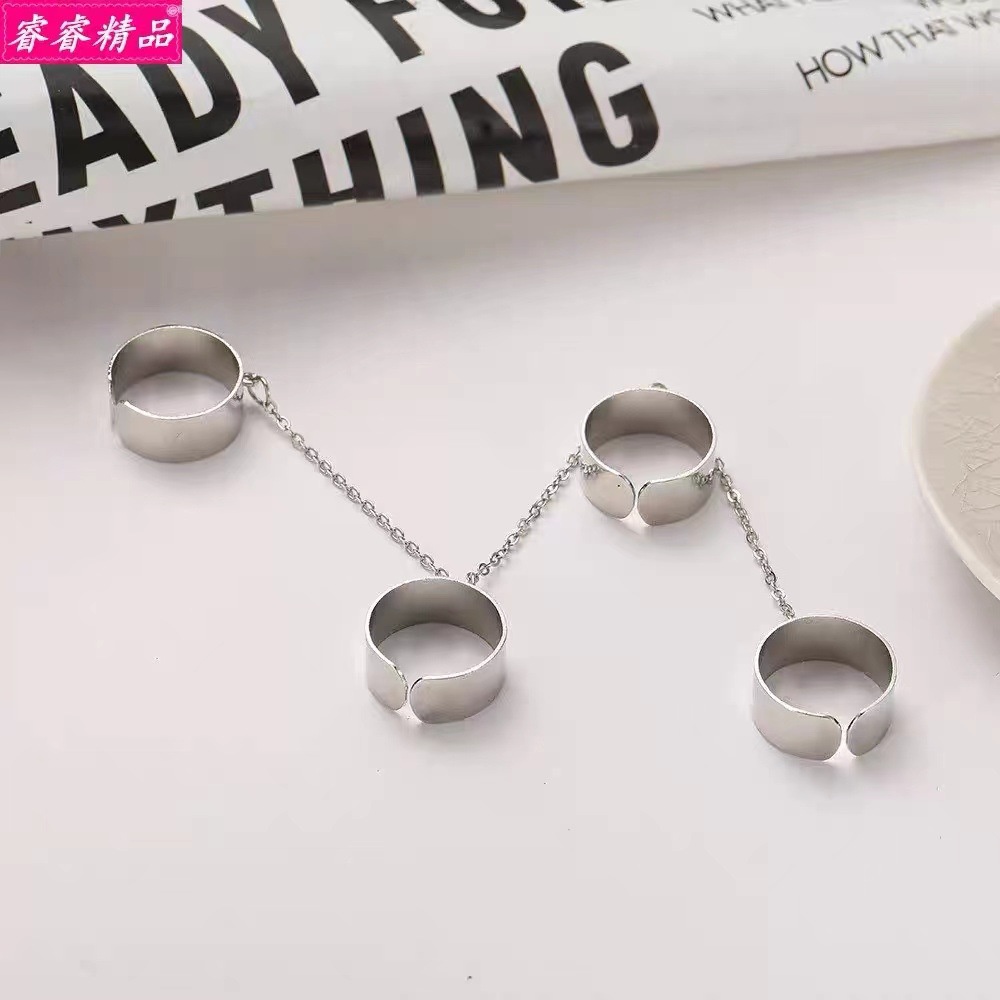 Nhẫn hở một mảnh phối dây xích phong cách hip hop có thể điều chỉnh thời trang cá tính