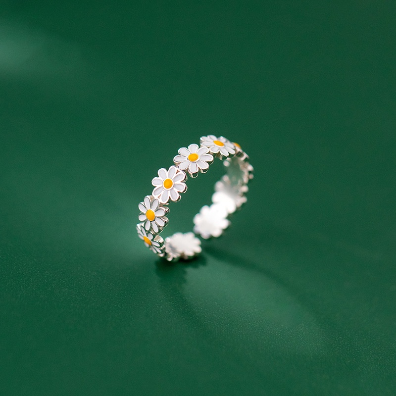 Nhẫn nữ hoa cúc trắng ngọt ngào bạc ý s925 Daisy Ring thiêt kế dạng hở điều chỉnh được size-N2636-Bảo Ngọc jewelry