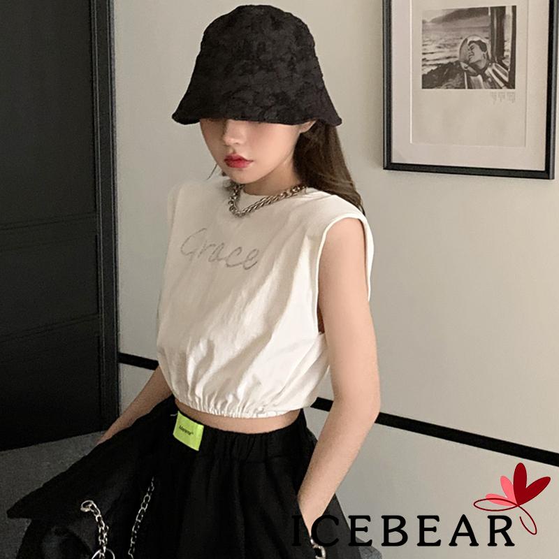 Áo Croptop Sát Nách Cổ Tròn Dáng Rộng In Chữ Đính Đá Thời Trang Cho Nữ