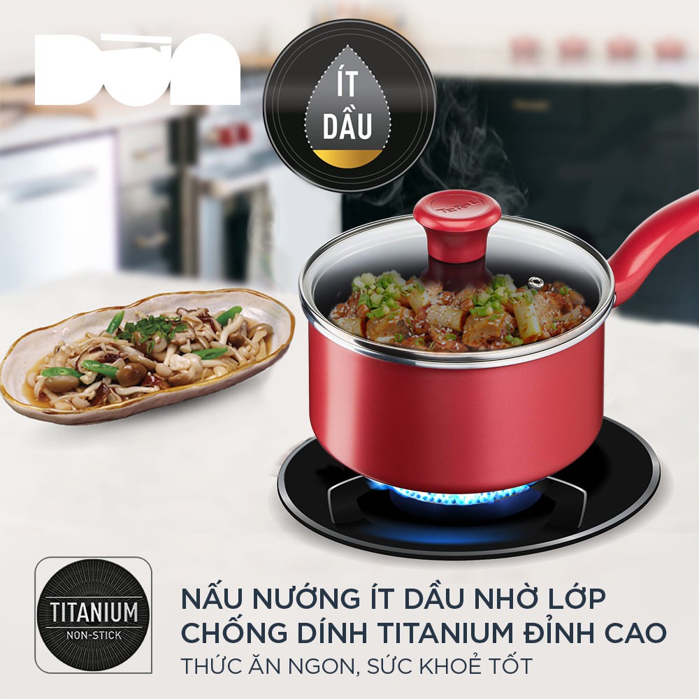 Nồi cán dài-quánh Tefal So Chef 18cm - Hàng chính hãng - Màu Đỏ- bảo hành toàn quốc