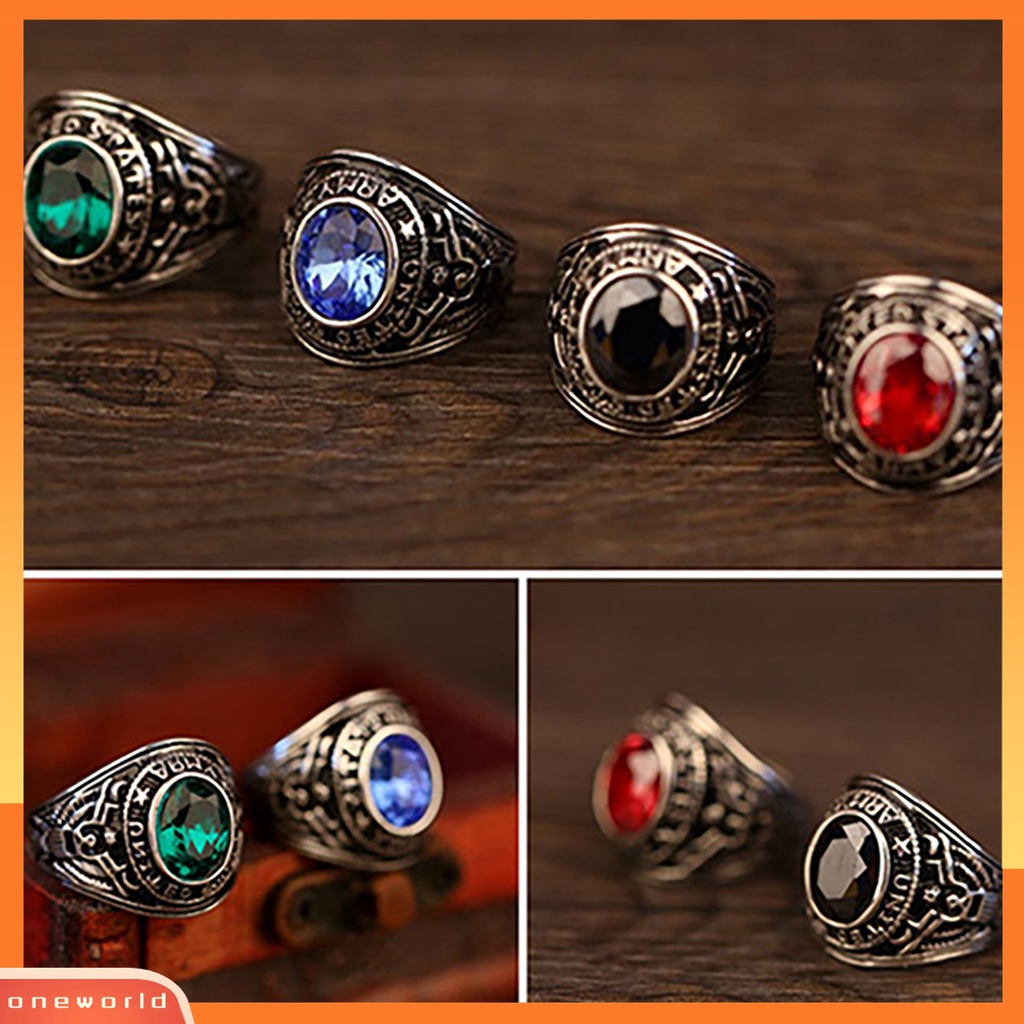 Luxury Punk Gothic US Army Army Army Black Gem Titanium Steel Men's Ring