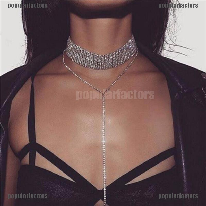 Vòng cổ choker đính đá pha lê nhân tạo thời trang