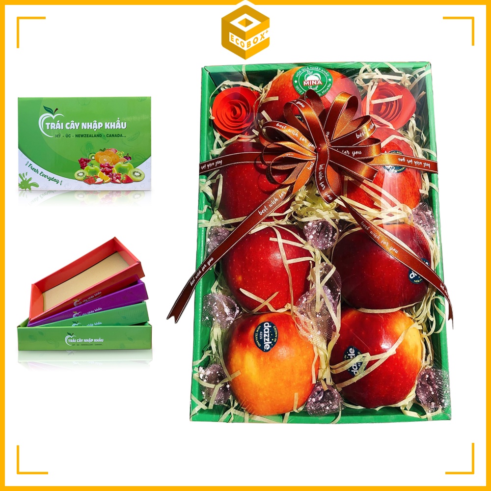Khay giấy đựng hoa quả 1kg 3kg 5kg, sóng E bồi Duplex 250gsm cán bóng, cứng cáp, chống thấm nước, in sắc nét