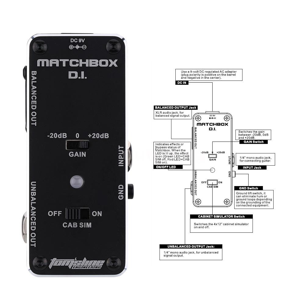 Bàn đạp hiệu ứng chuyển tín hiệu đàn Guitar hoặc Bass trực tiếp sang hệ thống âm thanh AROMA AMX-3 MATCHBOX D.I.