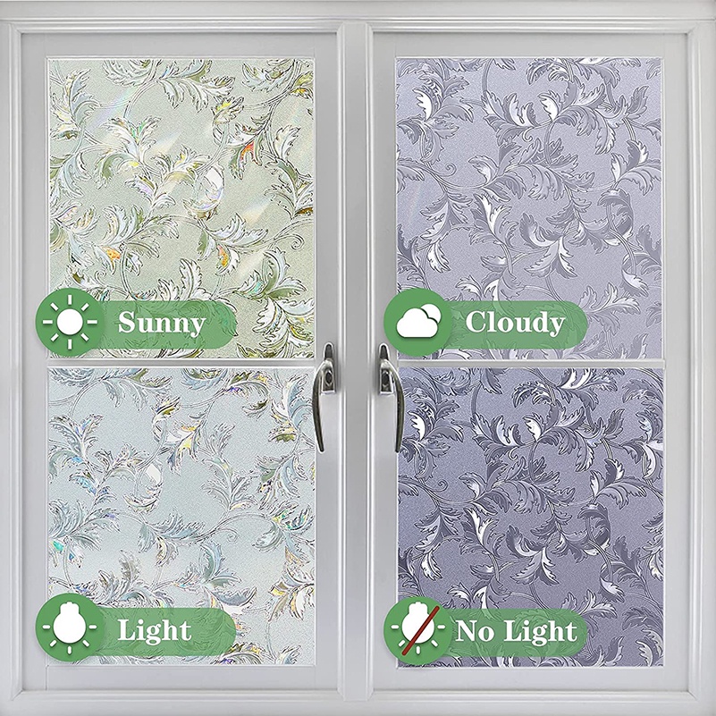 3D Window Film Sticker Rainbow Static Cling Window Sticker Removable Non-Adhesive Decorative Glass Film Sticker