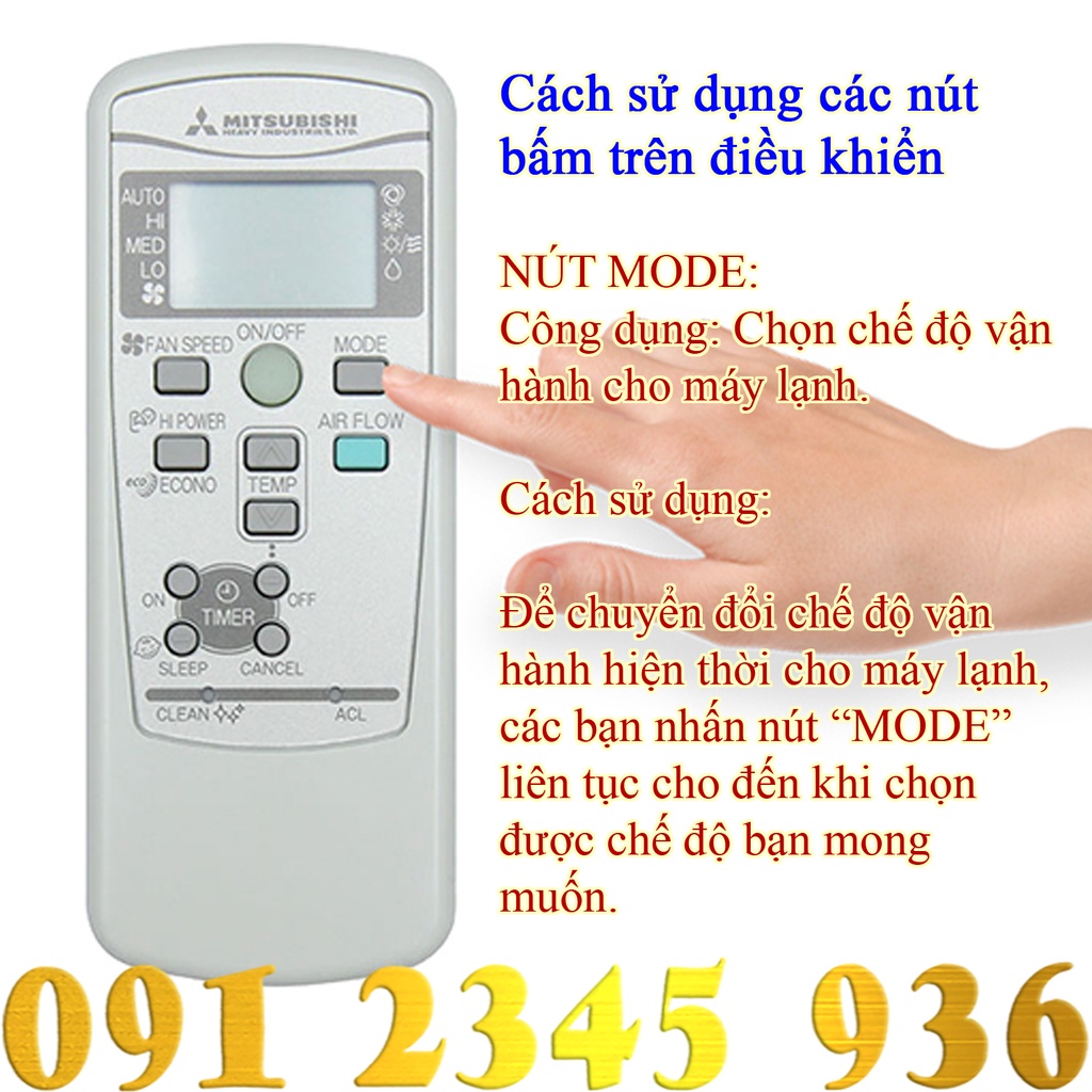 Remote Điều khiển Điều hòa Máy lạnh MITSUBISHI &quot;HÀNG ĐẸP&quot; có Tặng Pin Chính Hãng . (Mẫu số 14)