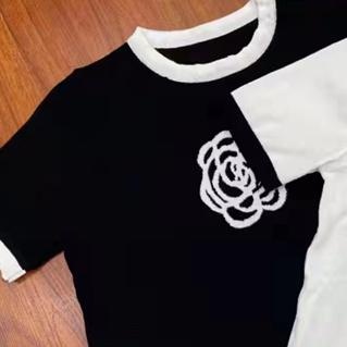 Áo thun dệt kim SUXI tay ngắn cổ tròn màu sắc tương phản dễ phối đồ thời trang mùa hè cho nữ