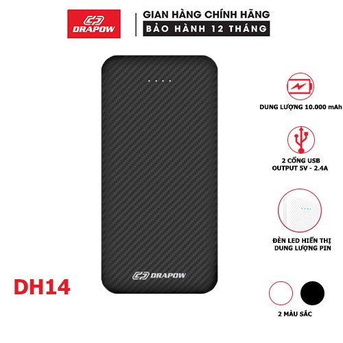 Sạc dự phòng Drapow DP14 hiện thị đèn LED 10.000 mAh