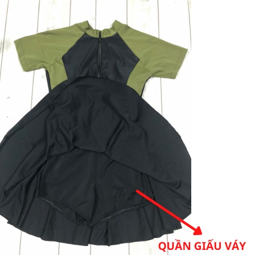 Đồ bơi nữ bikini đi biển kín đáo tay ngắn khóa kéo phối váy VATIXA BKN104
