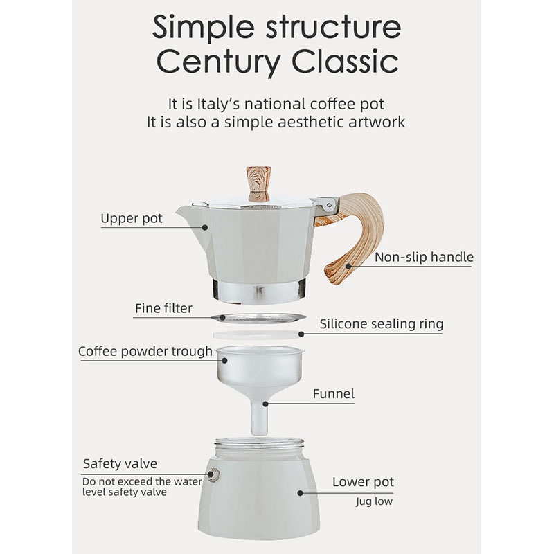 Bình Oneisall Moka chất liệu nhôm pha cà phê espresso dung tích thích hợp cho gia đình/văn phòng/cắm trại 150/300ml