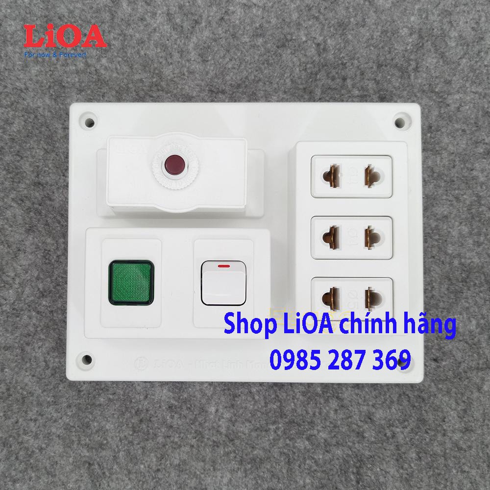 Bảng điện nổi LiOA 15A có 3 ổ cắm 2 chấu 1 công tắc 1 đèn báo màu xanh/ĐỎ