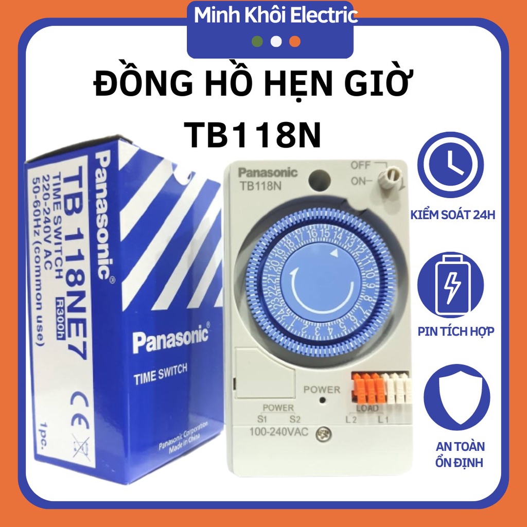 Công tắc đồng hồ hẹn giờ TB118N tặng kèm pin 15A 220V,công tắc hẹn giờ cơ,timer 24h, rơ le thời gian thực, rơ le 24h