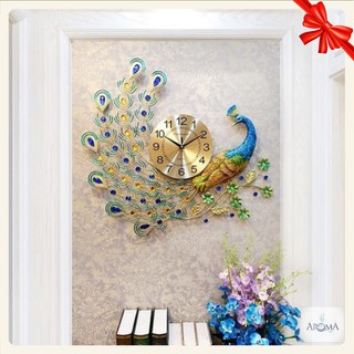 Đồng hồ treo tường con chim công đậu cành mai WM122 (treo ngang) chính hãng JJT