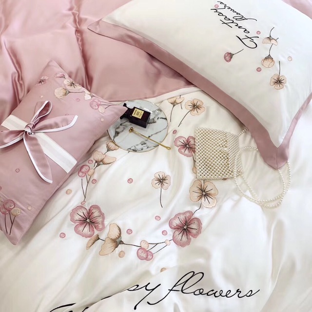 Trọn bộ chăn ga lụa thêu hoa #Fantasy_flower 7 món siêu VIP