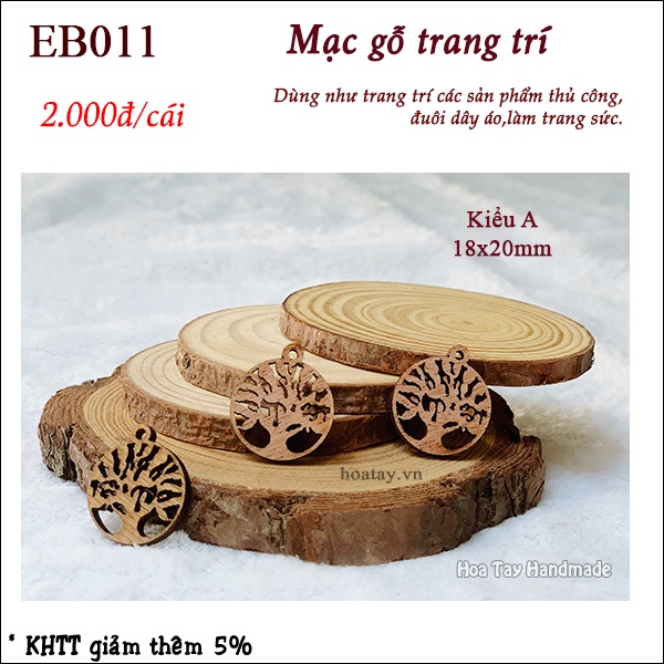 Mặt dây trang trí bằng gỗ - Nhãn gỗ hình Cây Sự Sống - Chiếc Lá EB011