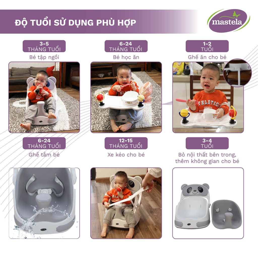 Ghế tập ngồi, ghế ăn dặm, xe kéo 3 in 1 đa năng cho bé Mastela 1018, lót silicon cao cấp - Bảo hành 12 tháng chính hãng