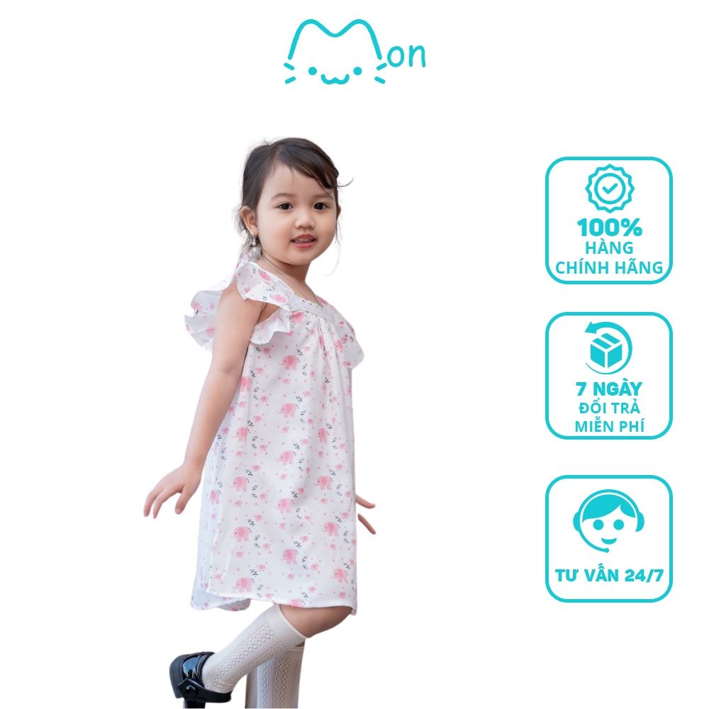 Đầm cho bé gái cánh tiên đũi tằm 1-6 tuổi họa tiết voi con màu tắng MonBabies VL15-W