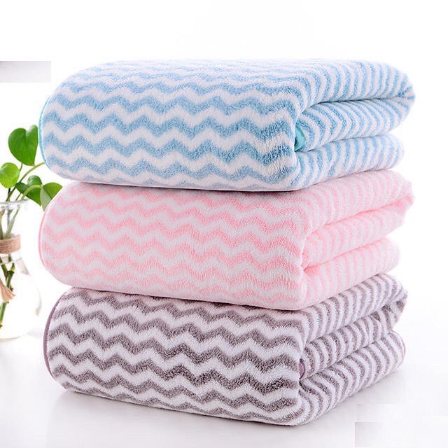 Khăn tắm kẻ sóng Hàn Quốc mềm mịn, Size 70 x 140cm