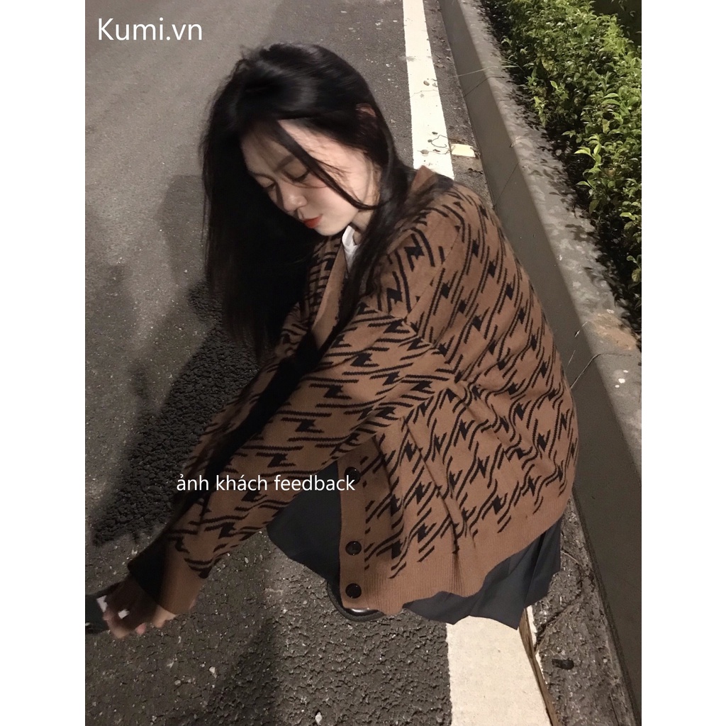 Kumi.vn order áo khoác len cargidan màu nâu họa tiết nanh sói