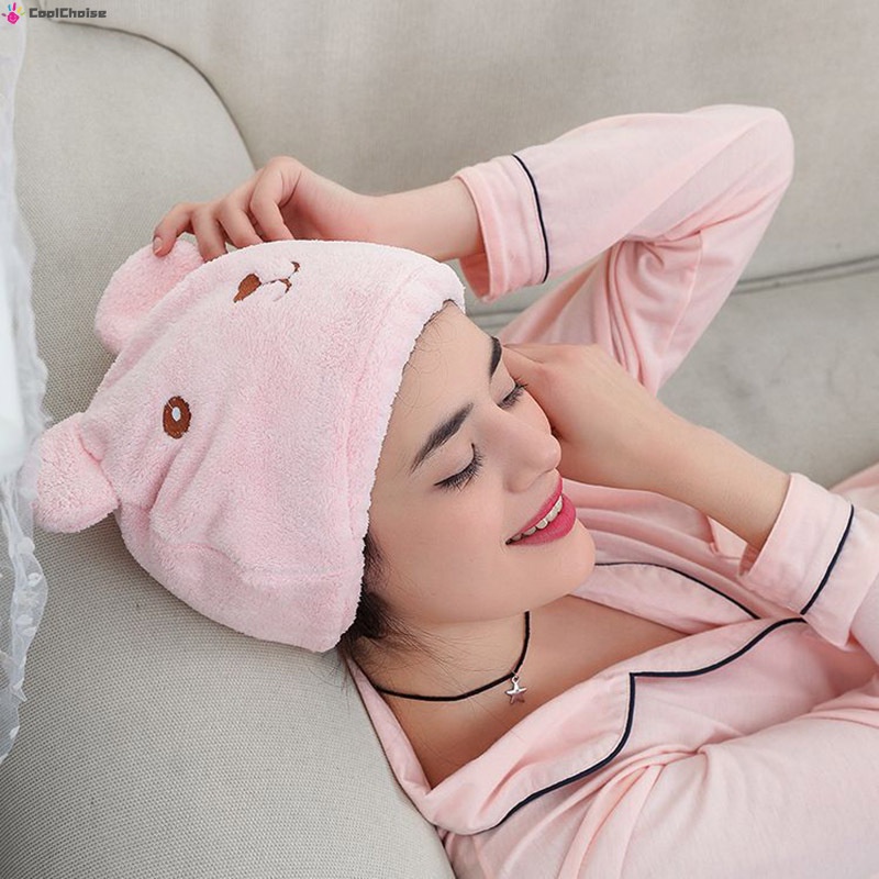 Khăn Tắm Trùm Đầu Mềm Mại Dày Dặn Nhanh Khô Có Thể Gập Lại Tiện Dụng Cho Nữ