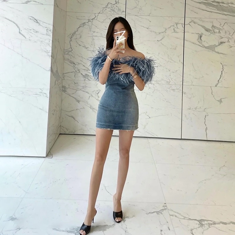 Váy Denim Niche retro trễ vai  🔥