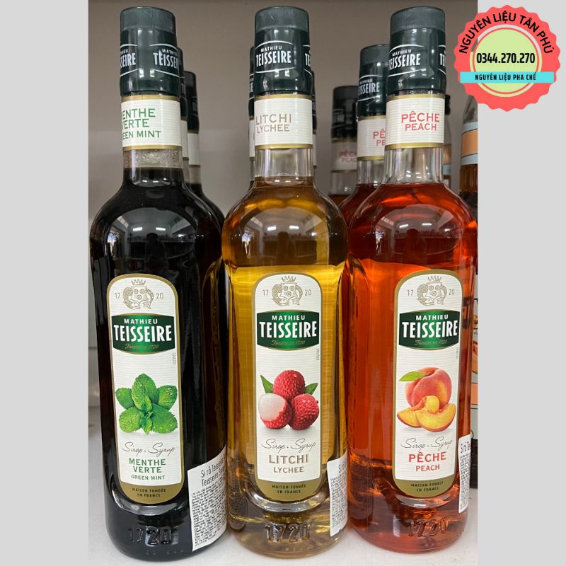 Syrup Teisseire Đào, Vải, Dâu, Bạc hà , việt quất, bluecurracao- Chai 700ml