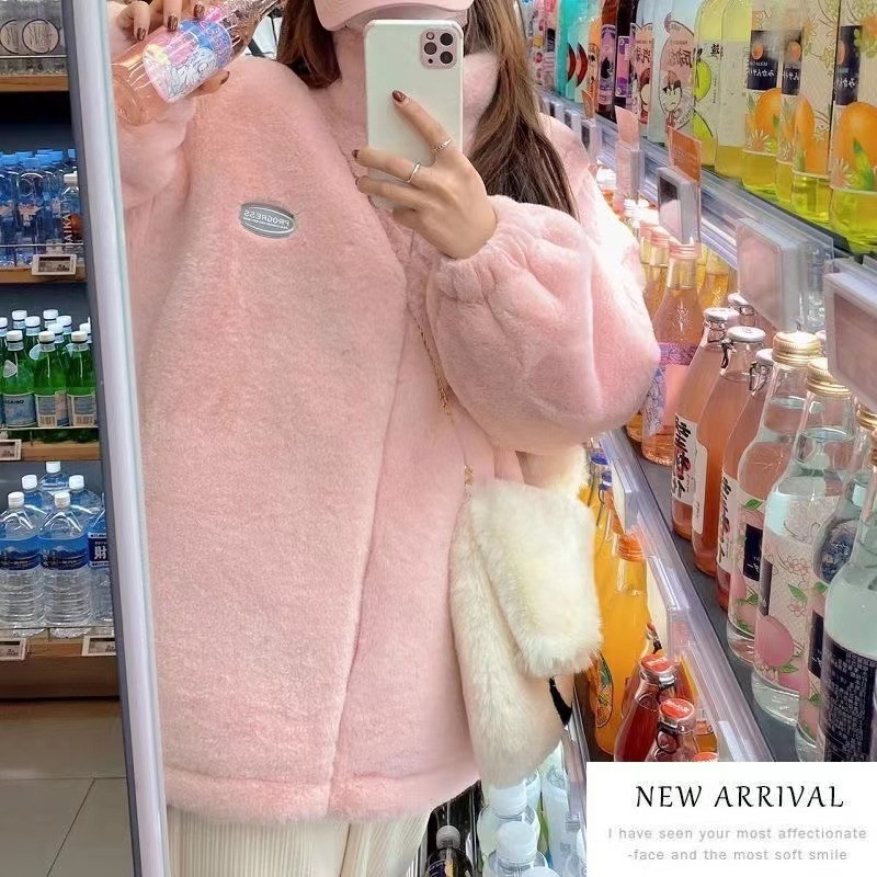 Áo Khoác Lông Thỏ Giả Dày Dặn Dáng Rộng Dài Trung Bình Và Dài Giữ Ấm Cho Nữ Sinh