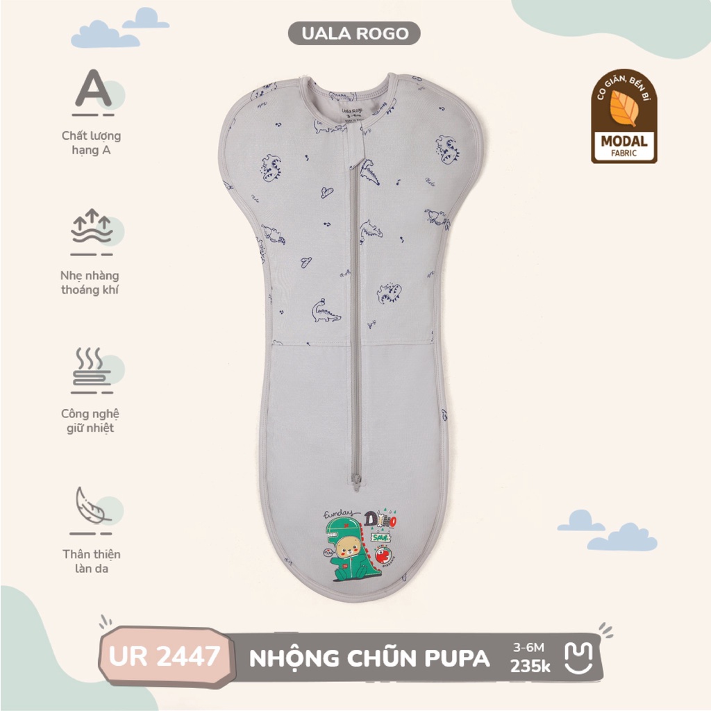Túi ngủ nhộng chũn Petit và Modal cao cấp mềm mịn thoáng mát hỗ trợ giấc ngủ ngon cho bé trai bé gái Uala Rogo 2447 2456