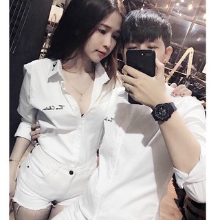 ÁO SƠ MI NAM NỮ TAY DÀI TRẮNG THÊU CHỮ KÝ Ở NGỰC VÀ CỔ ÁO
