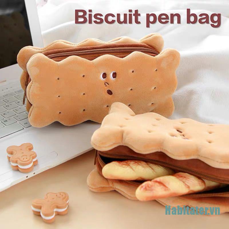 1 Hộp Đựng Bút Hình Bánh Quy Bằng Lông Nhung Kích Thước Lớn