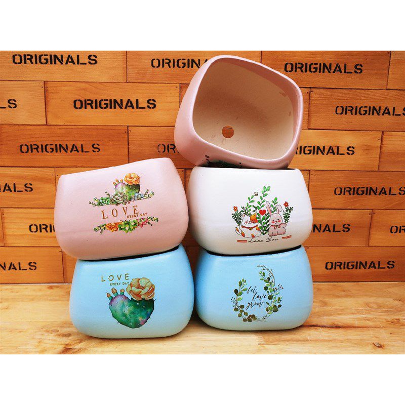 Chậu xéo decal/trơn trồng cây,hàng bao bể C11CM x D12CM X R10CM