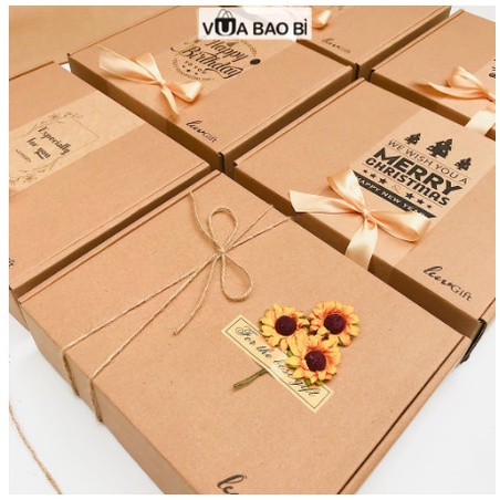 Hộp kraft thiết kế kèm túi quà kraft vintage, hộp quà sinh nhật, hộp dựng quà các dịp