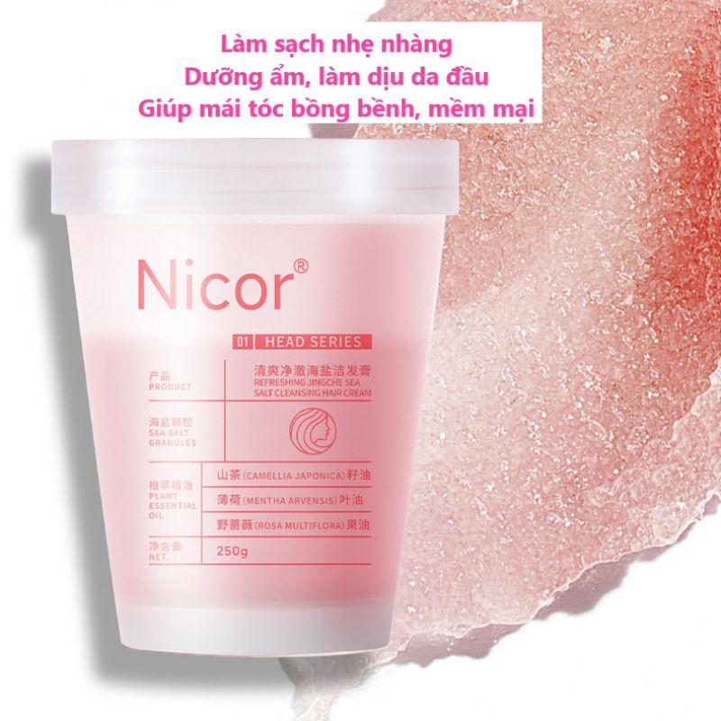 TẨY DA CHẾT TÓC DA ĐẦU NICOR MUỐI BIỂN SẠCH SÂU NGĂN NGỪA RỤNG TÓC 200G