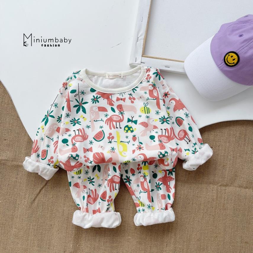 Bộ đồ dài tay quần dài thu đông động vật cho bé trai/ gái chất liệu 100% cotton, quần áo trẻ em MiniumBaby-SB1282