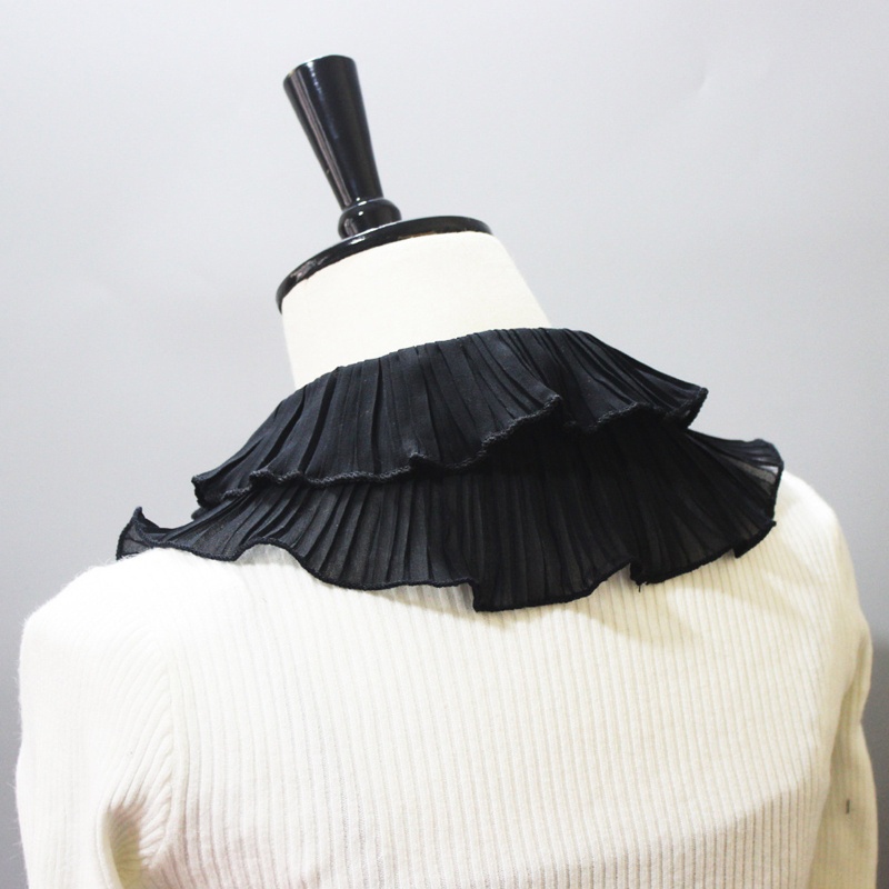 Yoioi Vòng Cổ Áo Sơ Mi Giả Hai Lớp Nhún Bèo Màu Đen Phong Cách Gothic Cổ Điển Cho Nữ