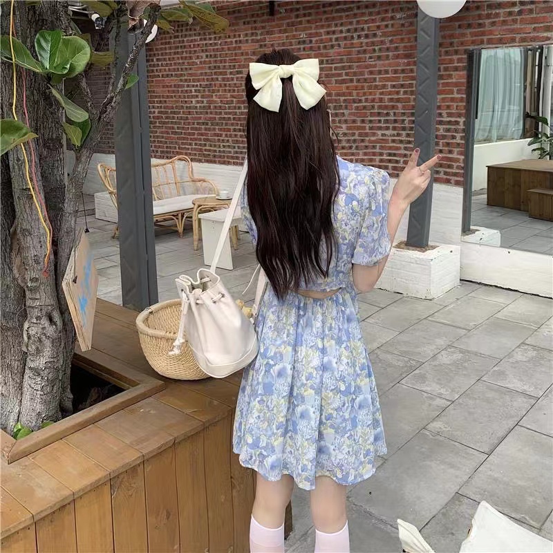 Đầm Perty in hoa tay phồng phong cách Hàn Quốc thời trang hè dành cho nữ