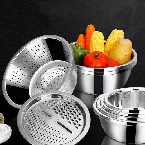 Bộ Bào Nạo Rau Củ Kiêm Rổ Và Chậu Inox Cao Cấp Đa Năng