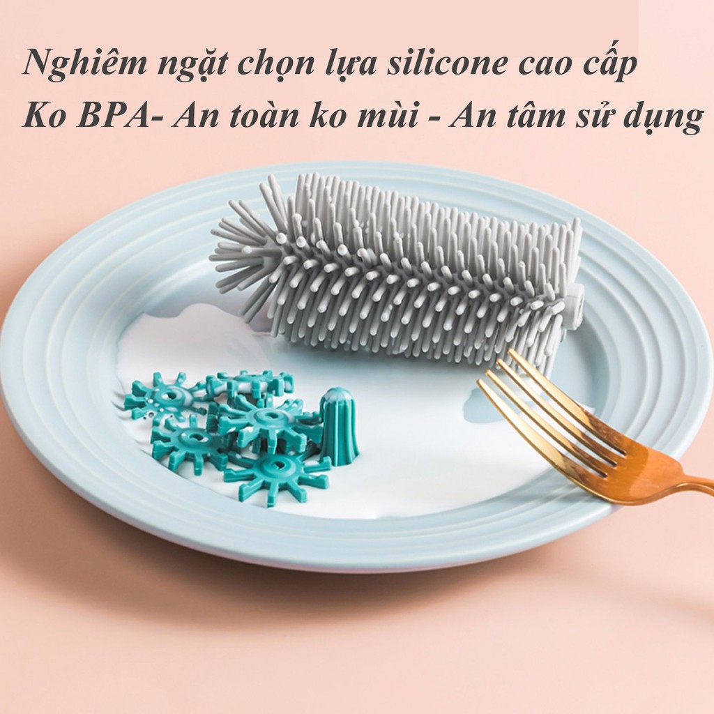 Cọ rửa bình sữa Silicone cho bé BeeDoll xoay 360 độ, cọ núm ty, cọ ống hút