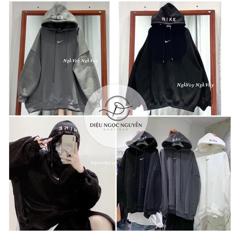 [Mã 12FASHIONSALE1 giảm 10K đơn 50K] Hoodies NAI thêu mũ full 3 màu đen, trắng, xám -nỉ bông tay bồng ulzaang | BigBuy360 - bigbuy360.vn