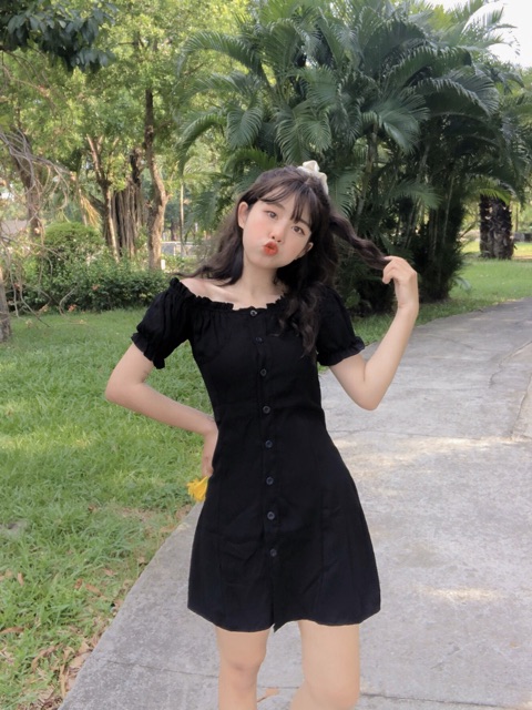 Đầm dự tiệc trễ vai đen XY | BigBuy360 - bigbuy360.vn