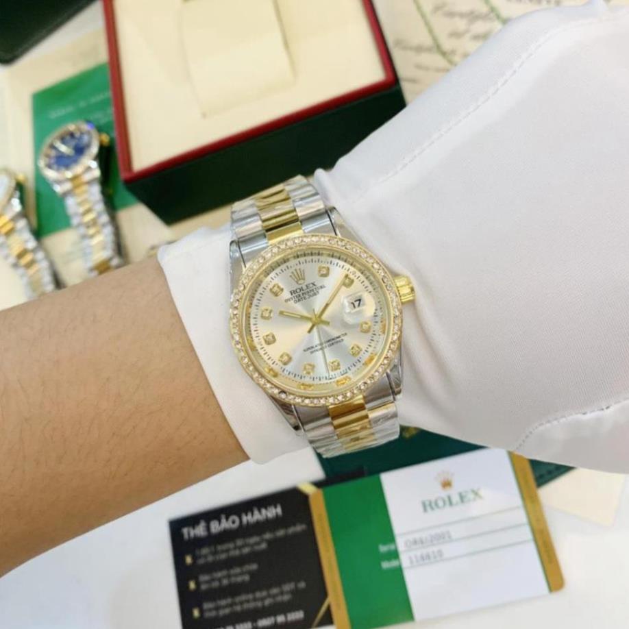 Đồng hồ nam Rolex viền đá - dây kim loại chống nước - bảo hành 28 tháng..