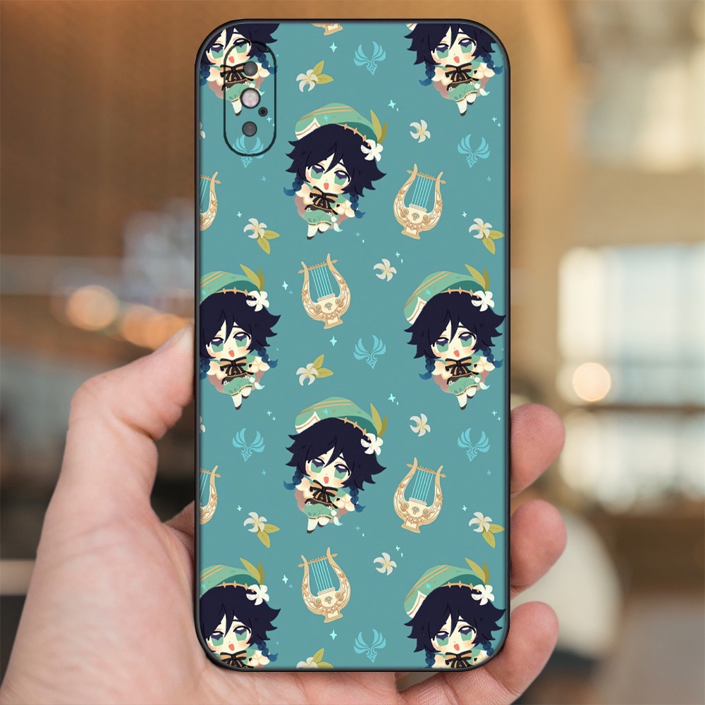 Ốp lưng iPhone X, Xs dẻo đen cạnh vuông in hình Venti Genshin Impact