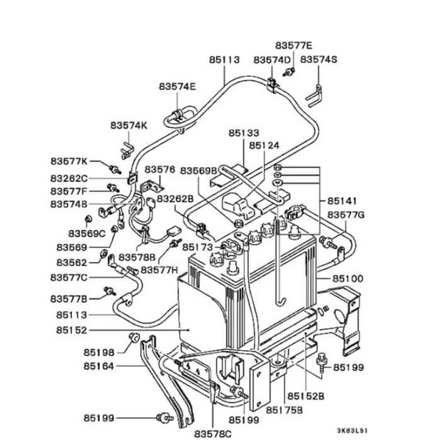 Bộ kit kẹp giữ ắc quy  Pajero V31 V32 V33 V43 V45 V46 MB415378 MB241251
