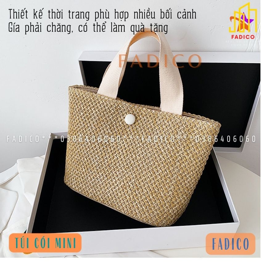 [HCM]Túi Cói Xách Tay Thời Trang,Túi xách Đi Biển 2 Lớp Quai Vải Phong Cách Vintage-fadico